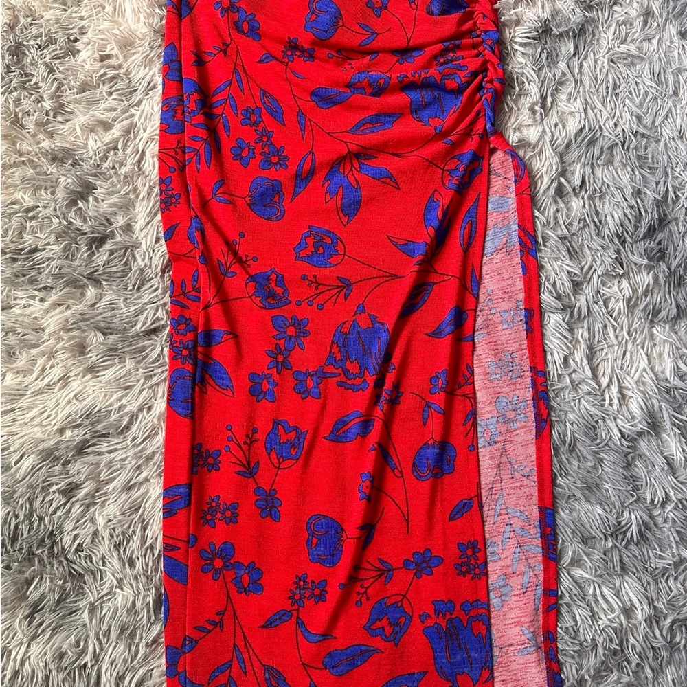 Floral Red and Blue Maxi Skirt